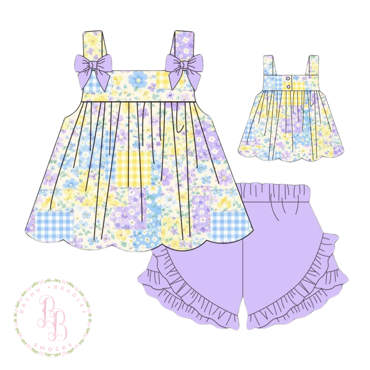 RTS: Purple Patchwork Girl Shorts Set