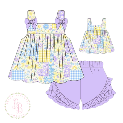 RTS: Purple Patchwork Girl Shorts Set