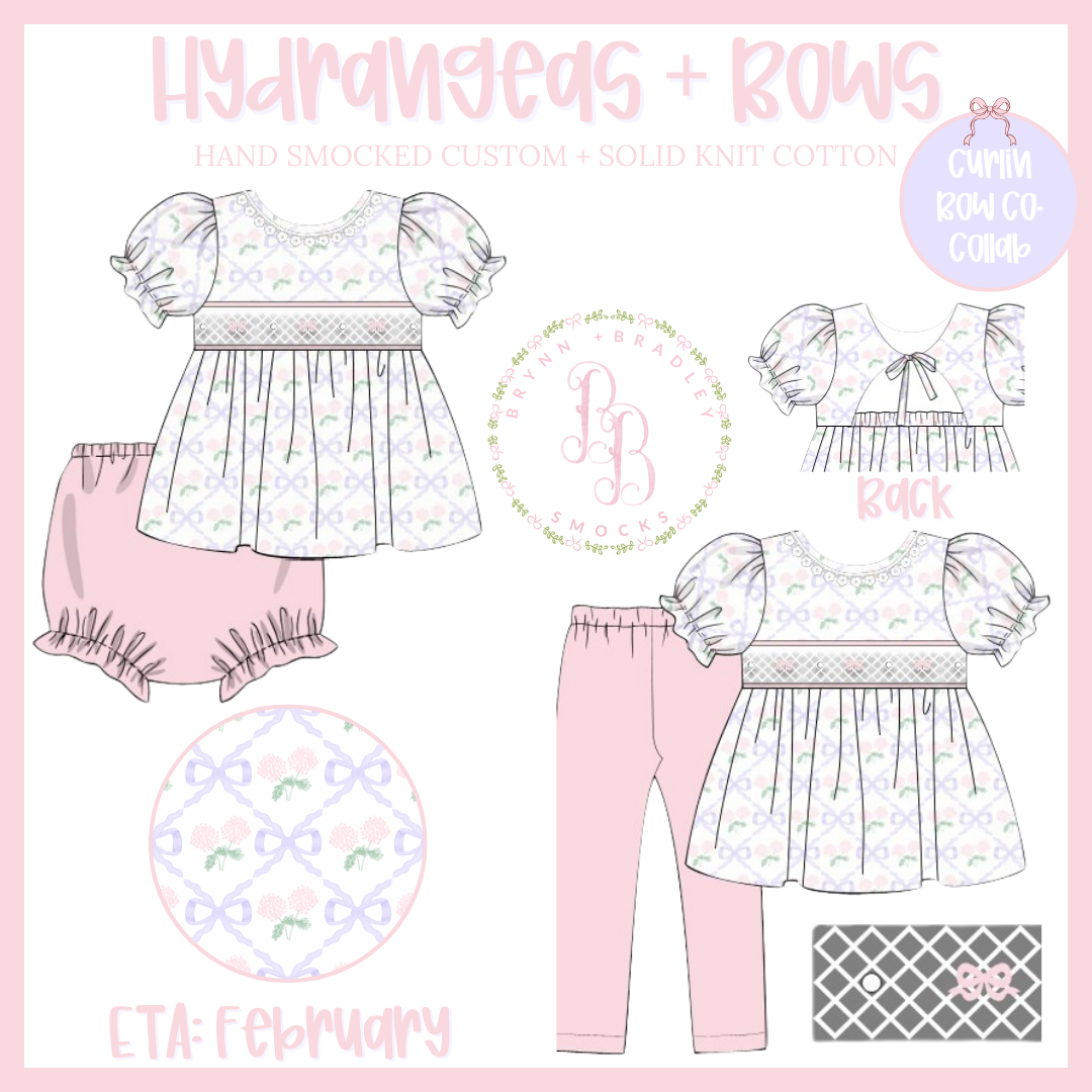 RTS: Hydrangeas + Bows Girl Leggings Set