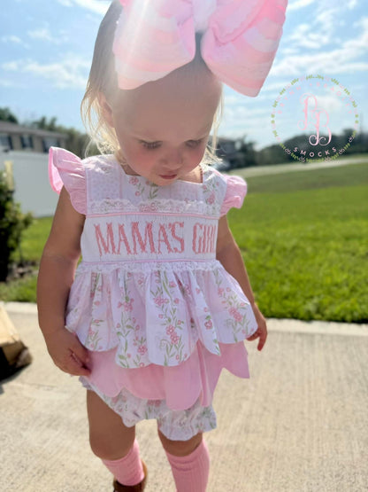 RTS: Emersyn’s Floral “Mama’s Girl” Girl Diaper Set + Dress