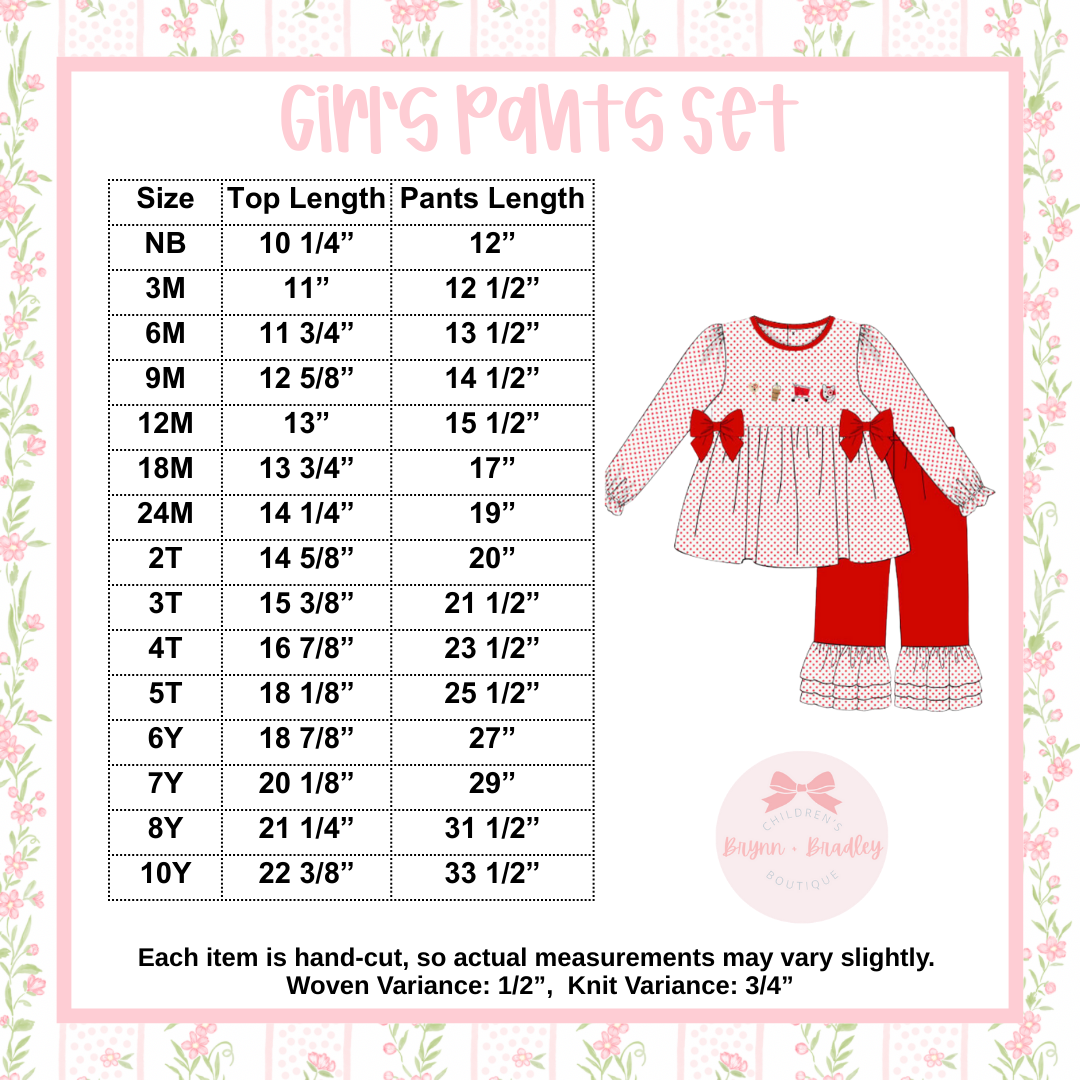 RTS: Bitty Dot Bow Appliqué Girl Pants Set