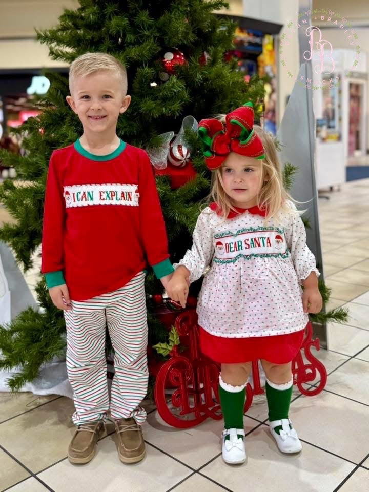 PO29: White Santa Name Smocks Girl Skirted Bubble