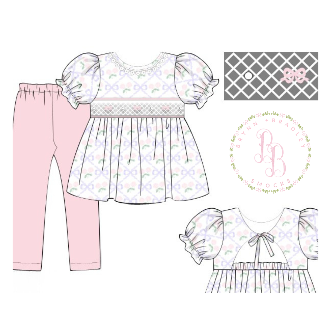 RTS: Hydrangeas + Bows Girl Leggings Set