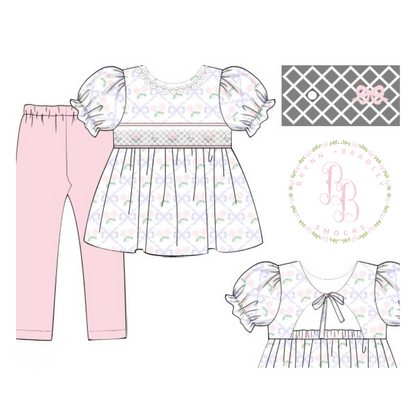 RTS: Hydrangeas + Bows Girl Leggings Set