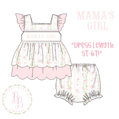 RTS: Emersyn’s Floral “Mama’s Girl” Girl Diaper Set + Dress