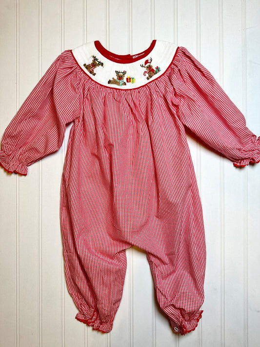 Girl’s Reindeer Smocked Romper