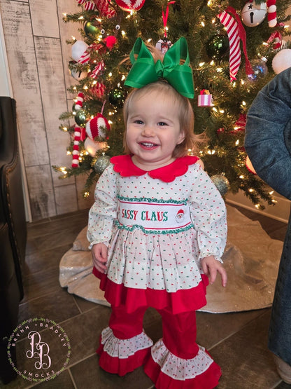 PO29: White Santa Name Smocks Girl Pants Set