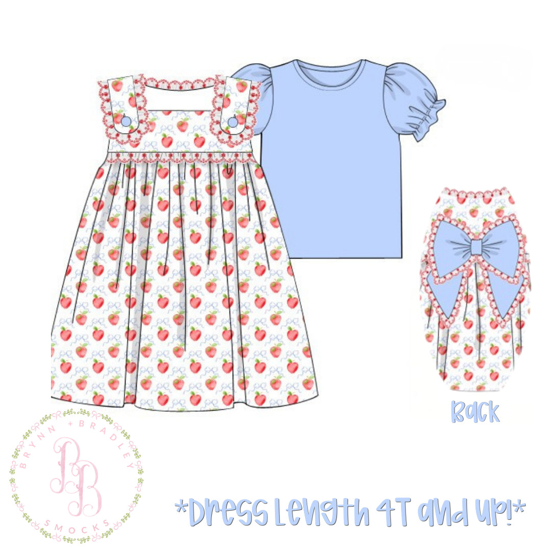 RTS: Apples + Bows Girl Diaper Set + Dress