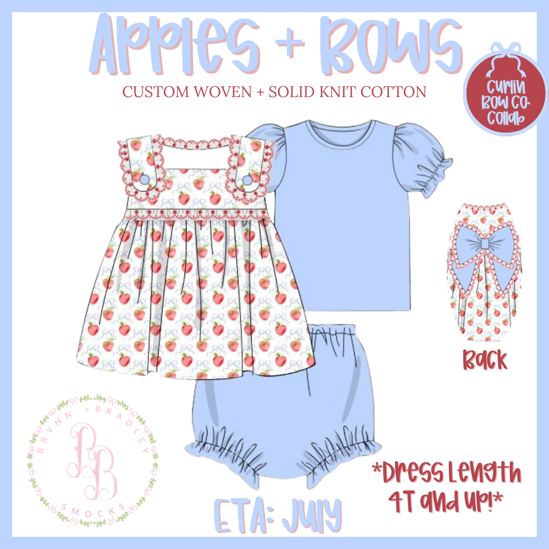 RTS: Apples + Bows Girl Diaper Set + Dress
