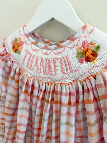 RTS: Plaid Smocked Turkeys Girl Diaper Set + Dress
