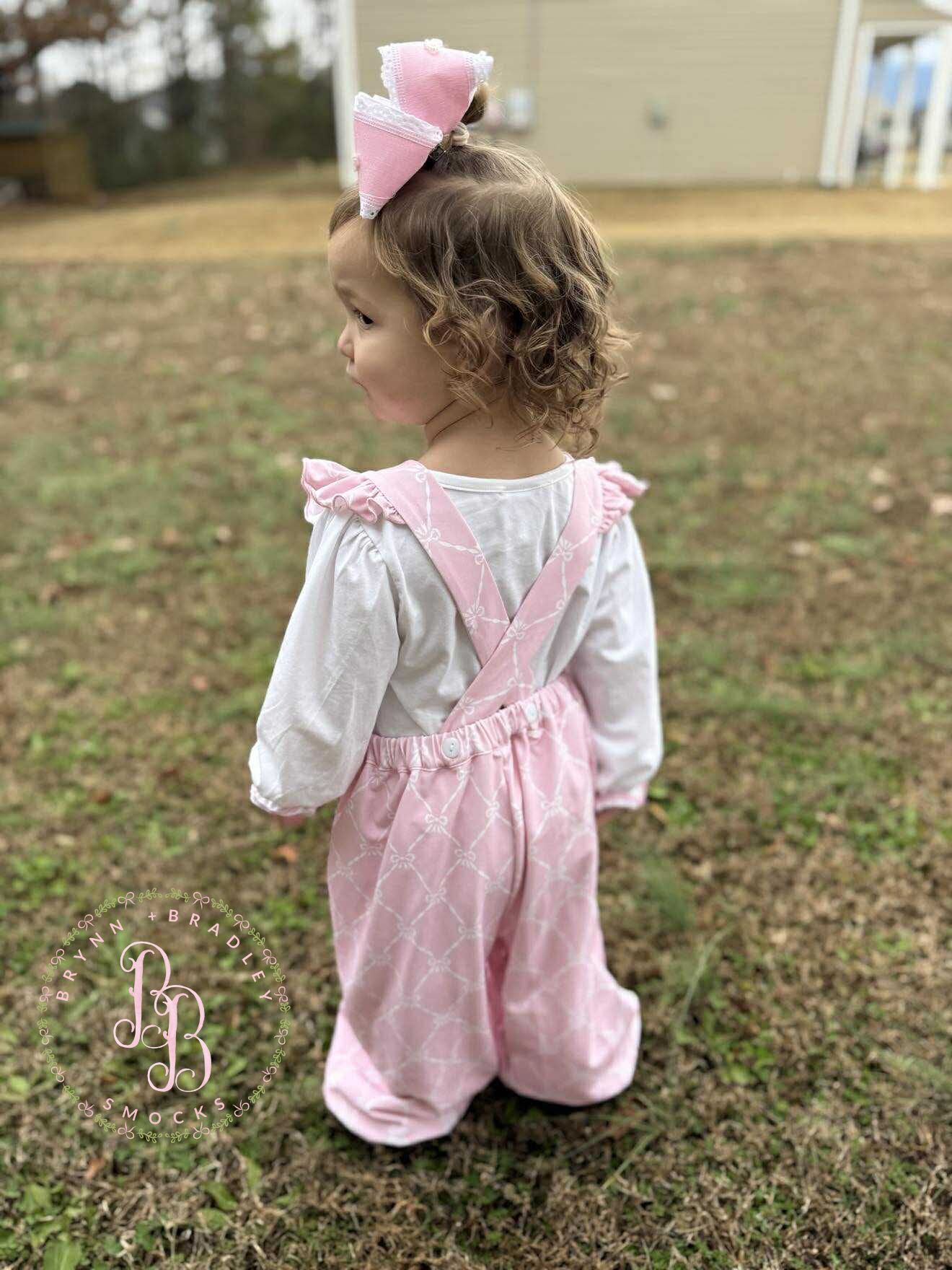 RTS: Bitty Dot Bow Appliqué Girl Romper Set