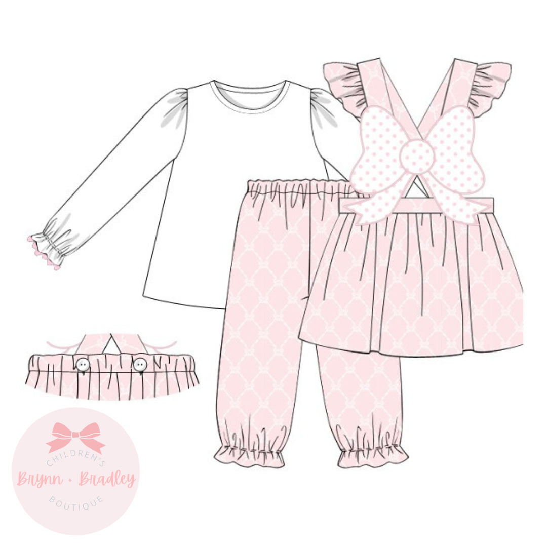 RTS: Bitty Dot Bow Appliqué Girl Pants Set