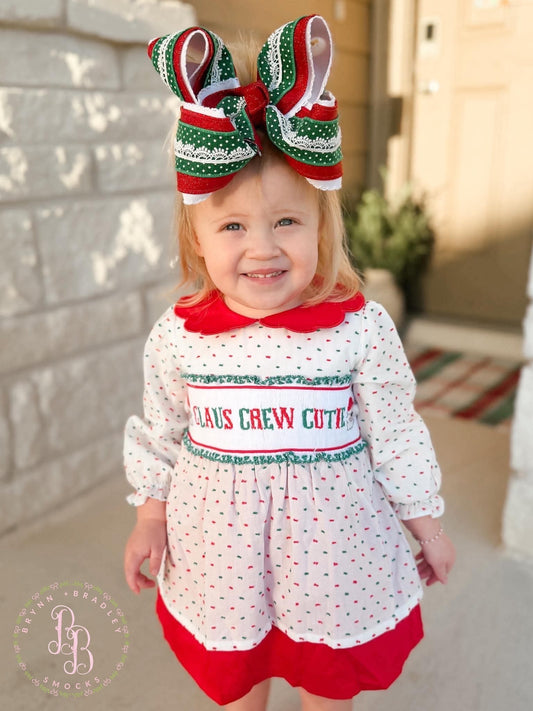 PO29: White Santa Name Smocks Girl Skirted Bubble