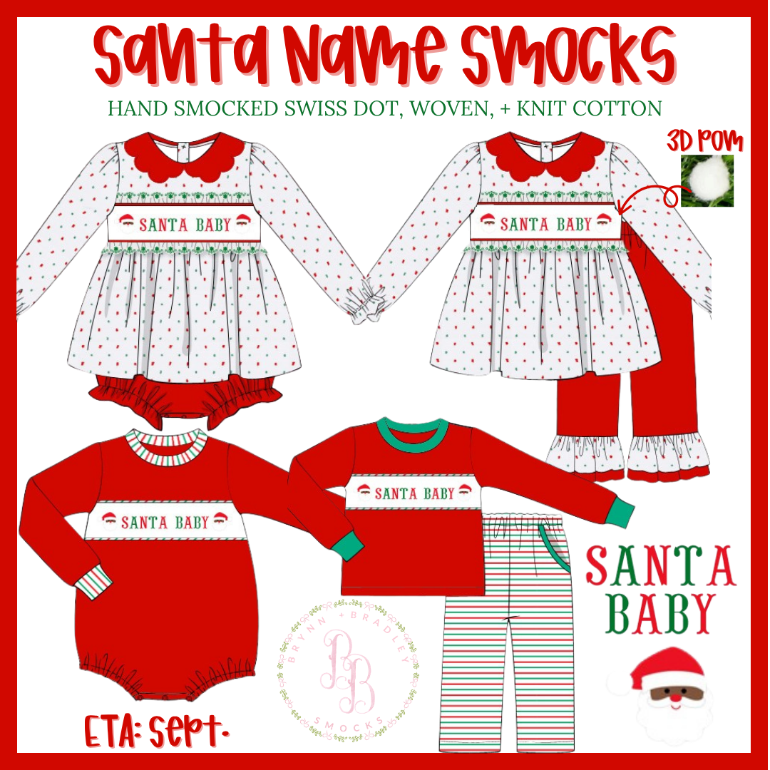 PO29: Brown Santa Name Smocks Boy Bubble