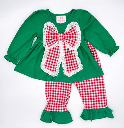 RTS: Classic Gingham Christmas Girl Pants Set