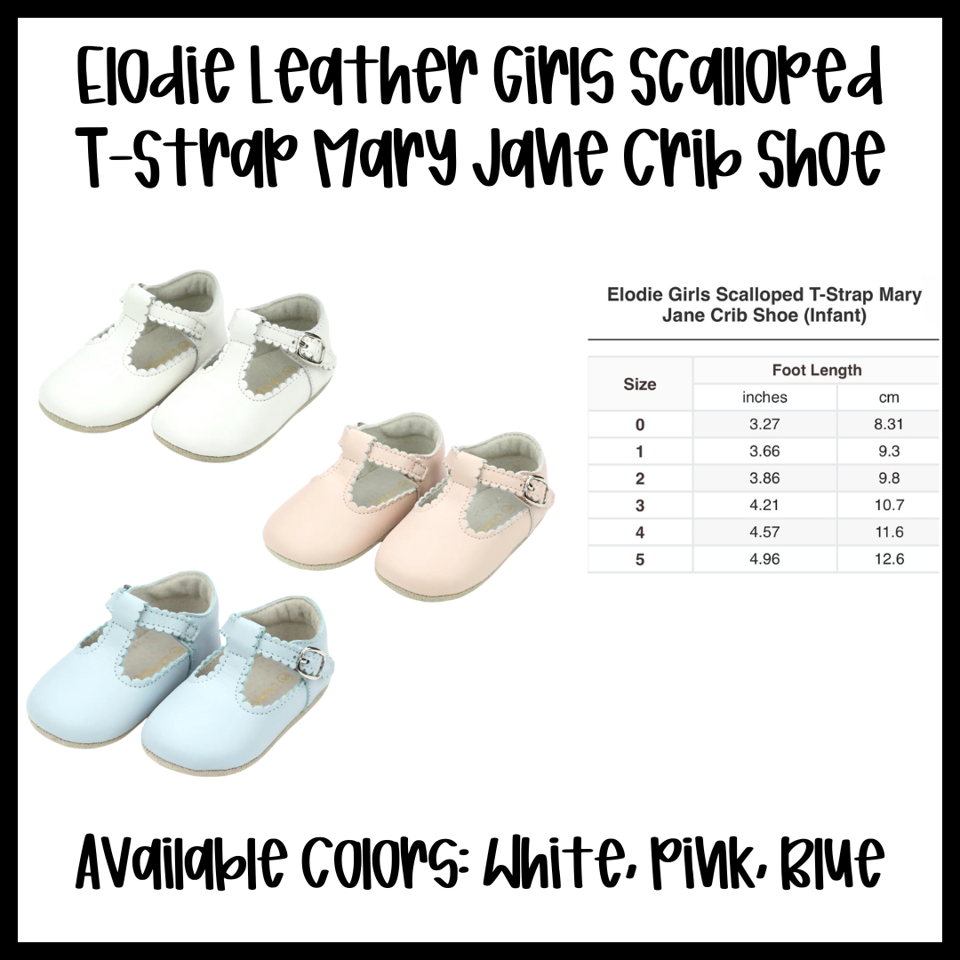 Preorder: Elodie Leather Girls Scalloped T-Strap Mary Jane Infant Crib Shoe
