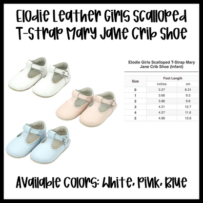 Preorder: Elodie Leather Girls Scalloped T-Strap Mary Jane Infant Crib Shoe