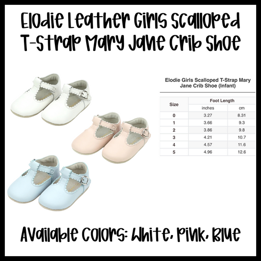 Preorder: Elodie Leather Girls Scalloped T-Strap Mary Jane Infant Crib Shoe
