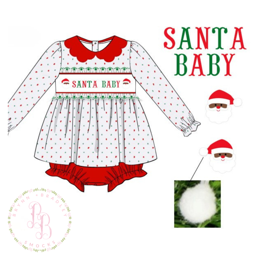 PO29: Brown Santa Name Smocks Girl Skirted Bubble