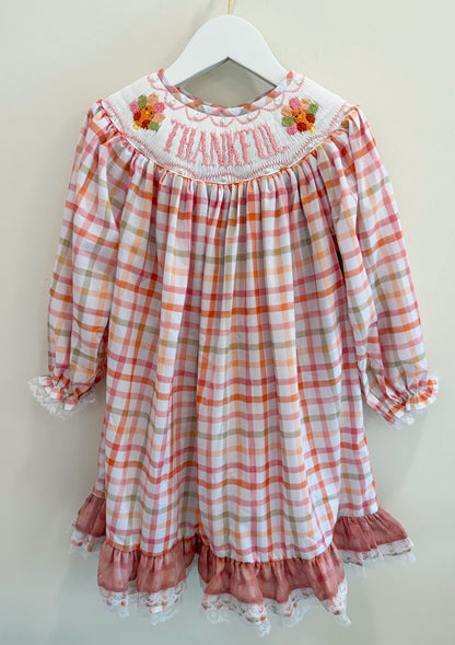 RTS: Plaid Smocked Turkeys Girl Diaper Set + Dress