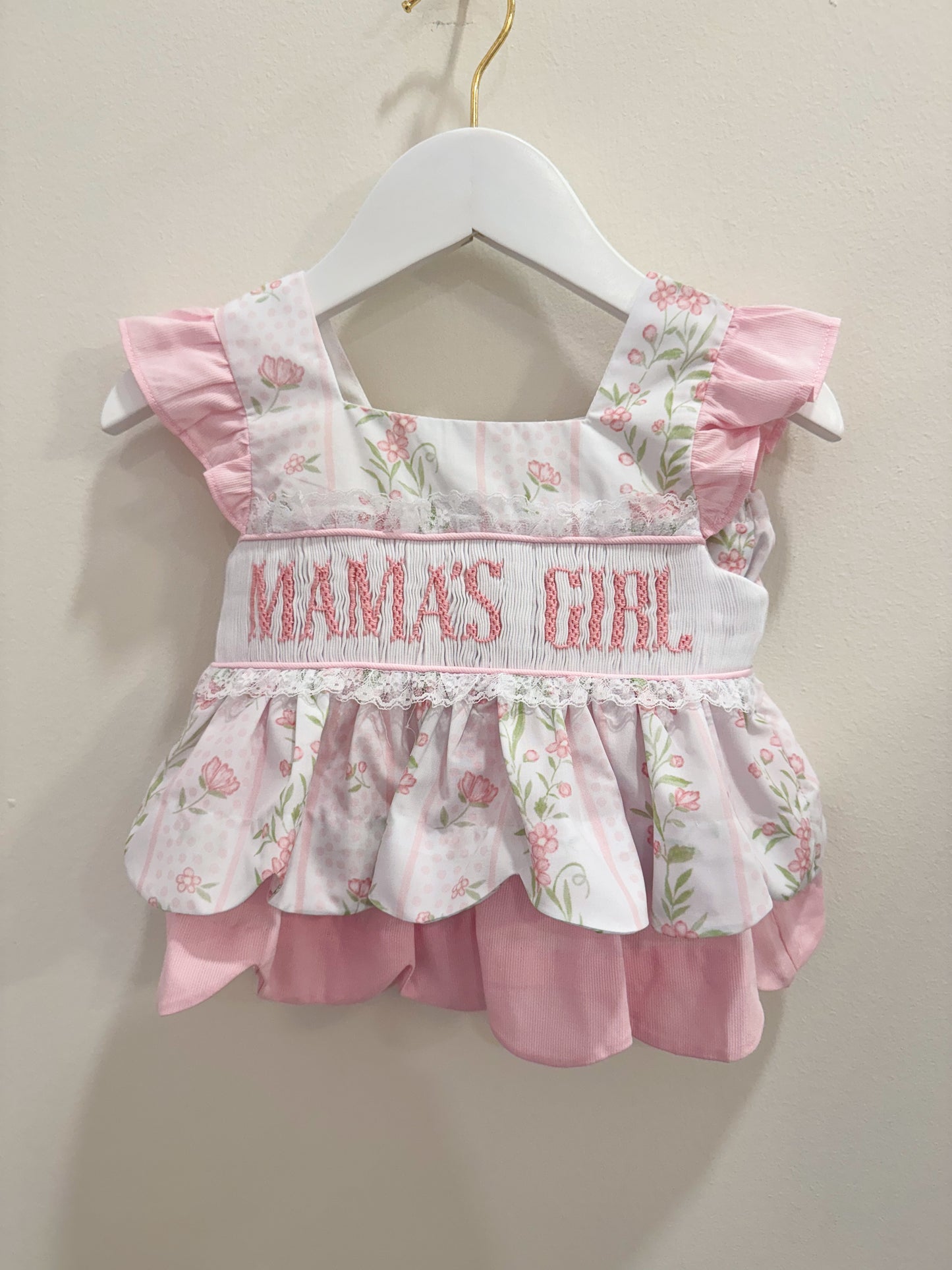 RTS: Emersyn’s Floral “Mama’s Girl” Girl Diaper Set + Dress