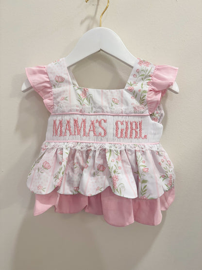 RTS: Emersyn’s Floral “Mama’s Girl” Girl Diaper Set + Dress