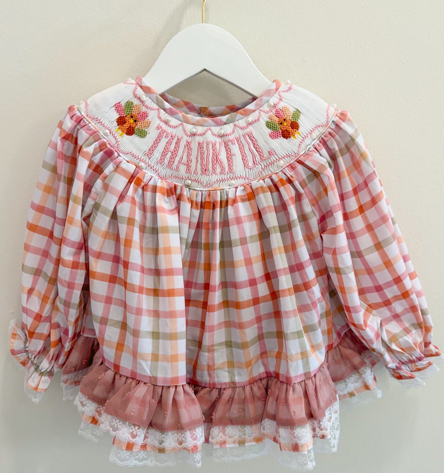 RTS: Plaid Smocked Turkeys Girl Diaper Set + Dress