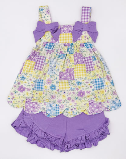 RTS: Purple Patchwork Girl Shorts Set