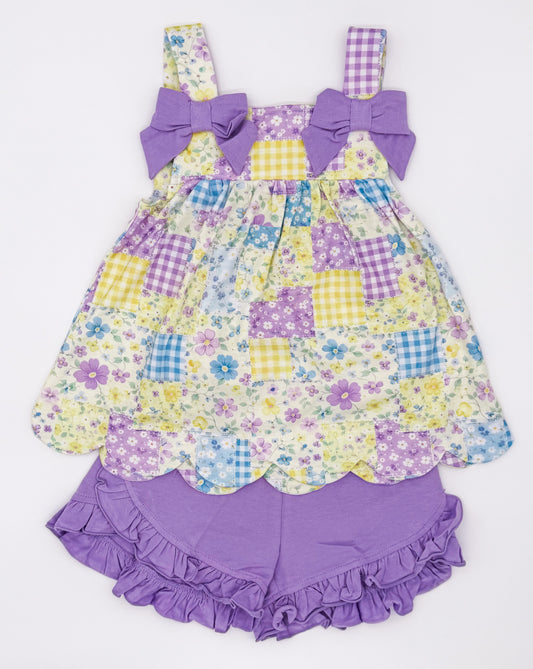 RTS: Purple Patchwork Girl Shorts Set