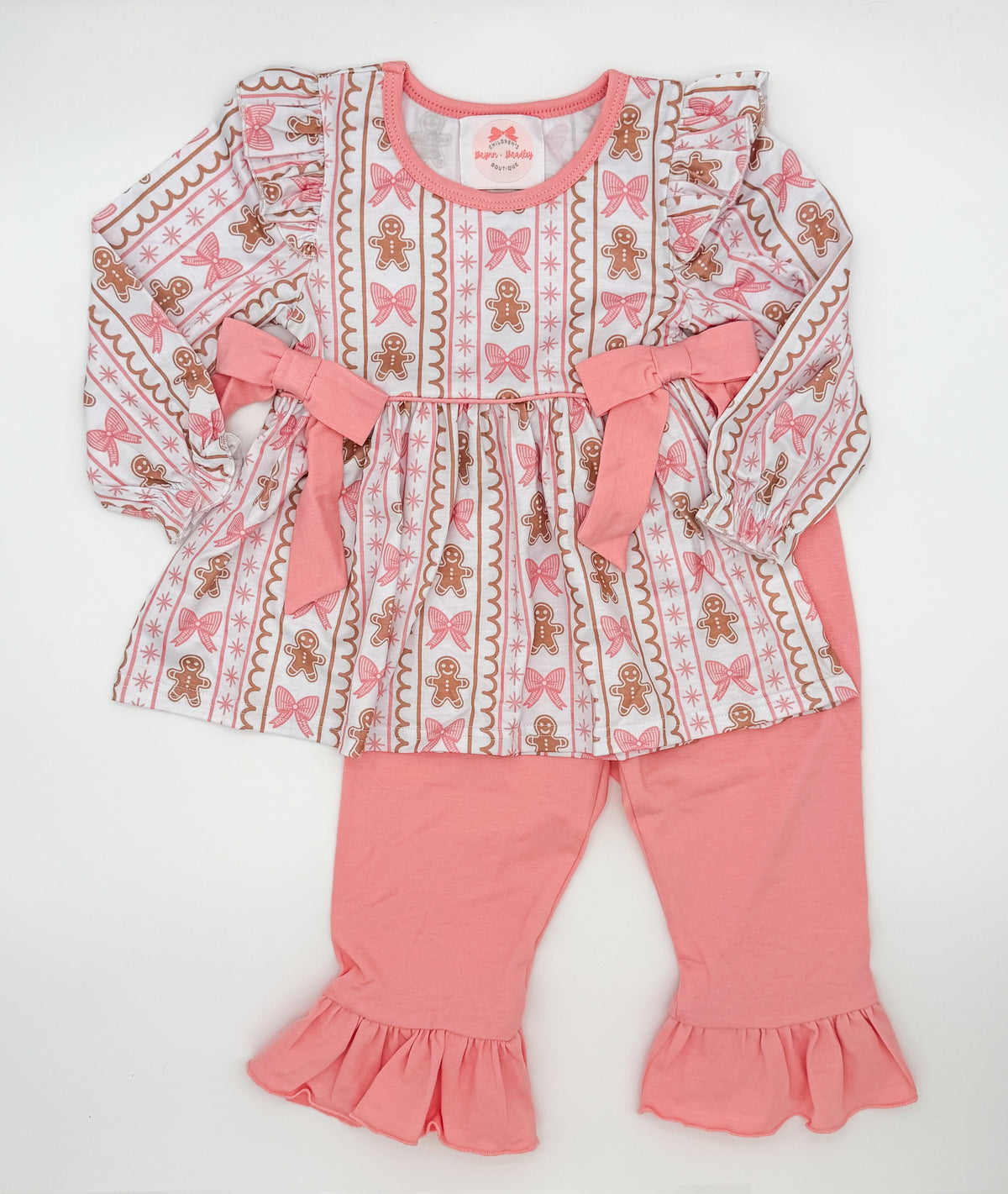 RTS: Gingerbread + Bows Girl Pants Set