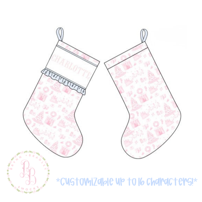PO30: Pink + Blue Decor: Pink Ruffle Stocking- ETA: October