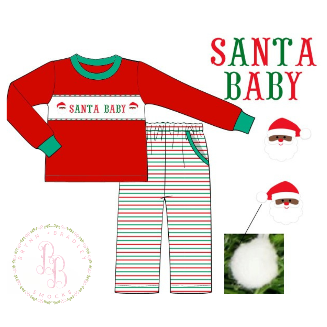 PO29: Brown Santa Name Smocks Boy Pants Set