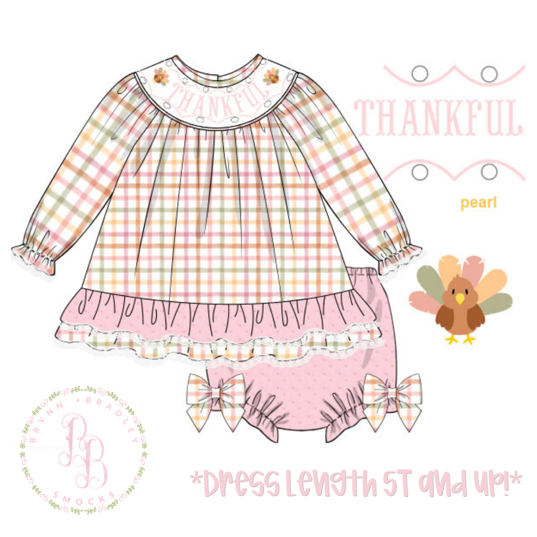 RTS: Plaid Smocked Turkeys Girl Diaper Set + Dress