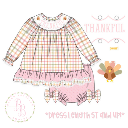RTS: Plaid Smocked Turkeys Girl Diaper Set + Dress