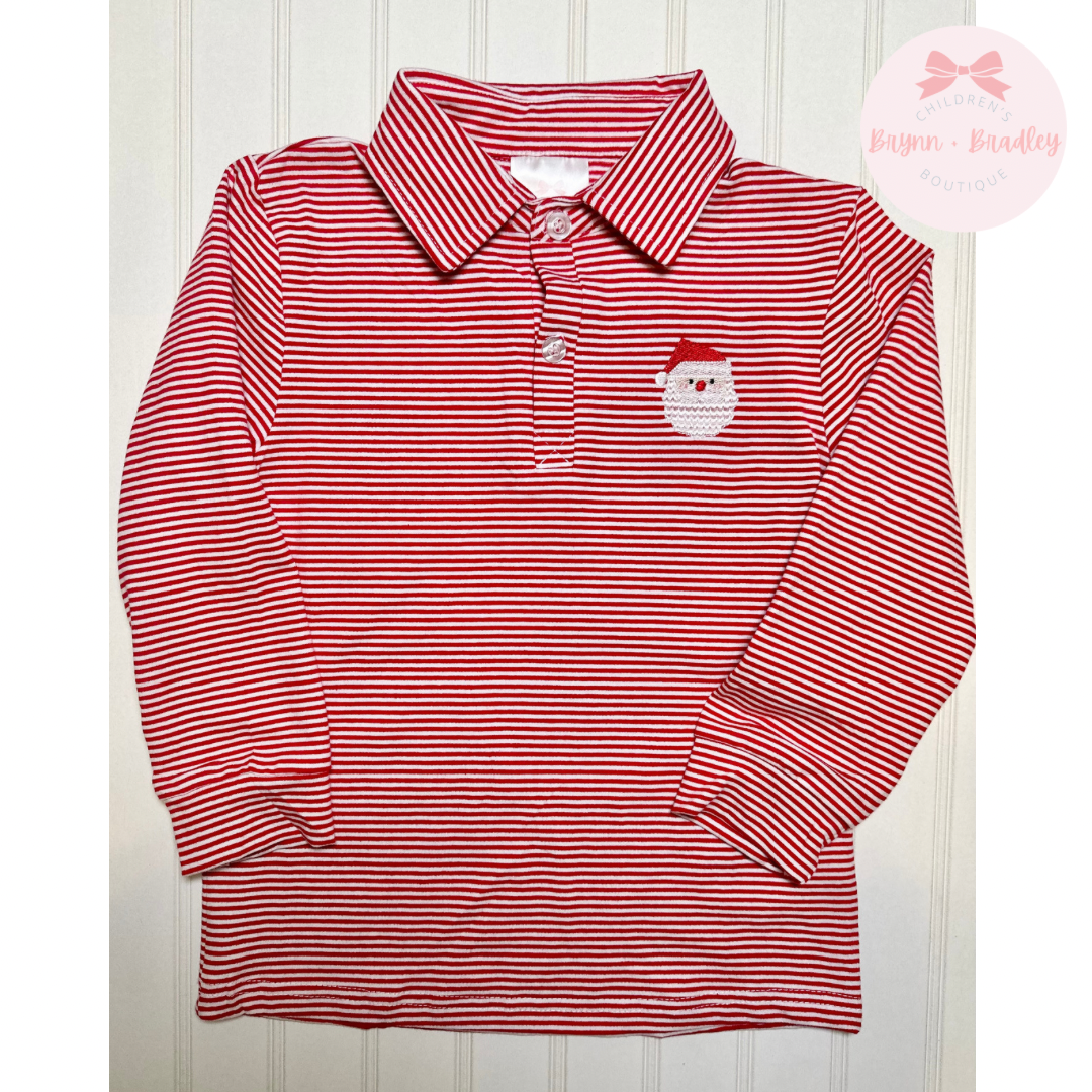 Boy’s Red/White Striped Santa Long Sleeve Polo Shirt