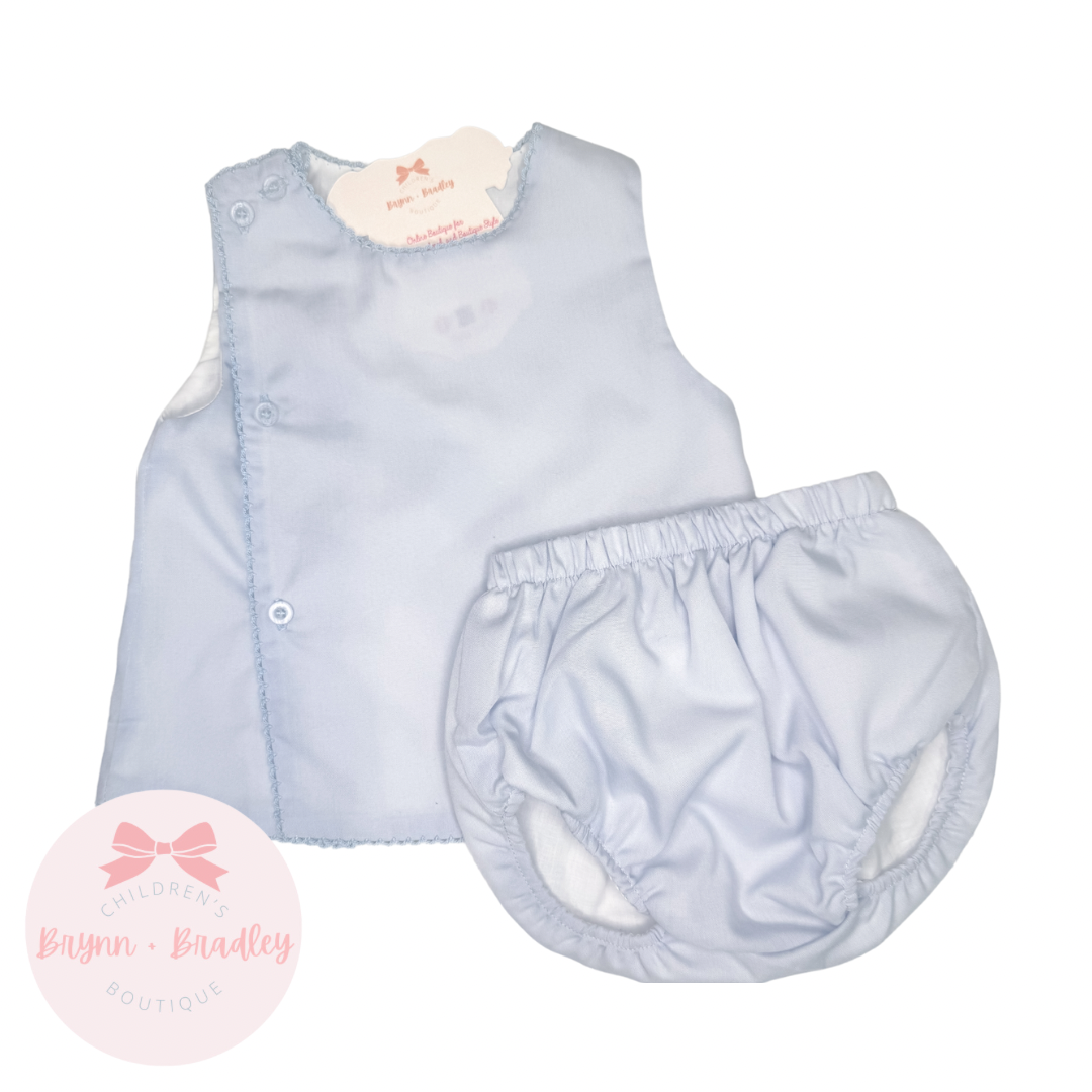 Picot Trim Diaper Set- Blue