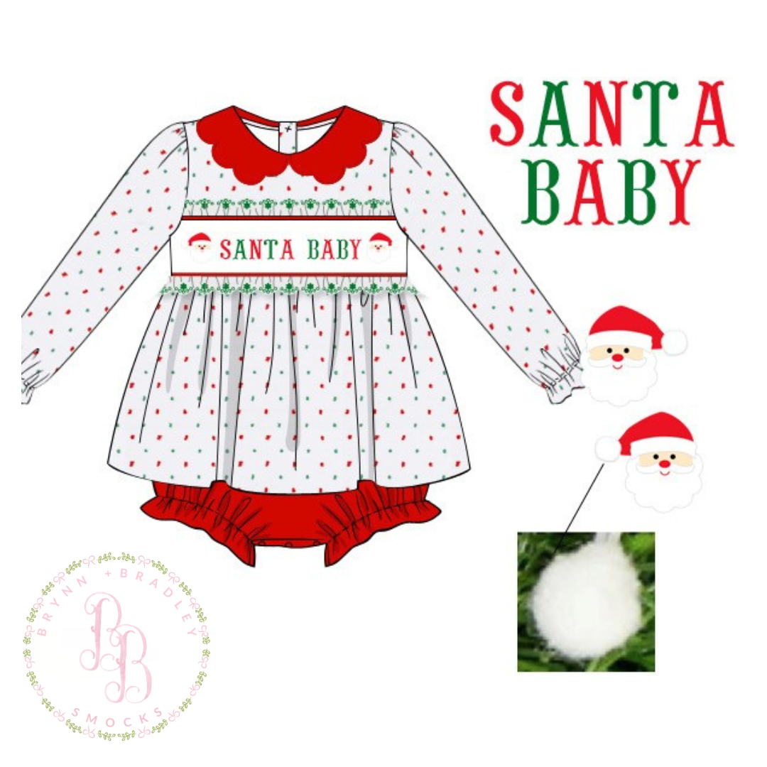 PO29: White Santa Name Smocks Girl Skirted Bubble