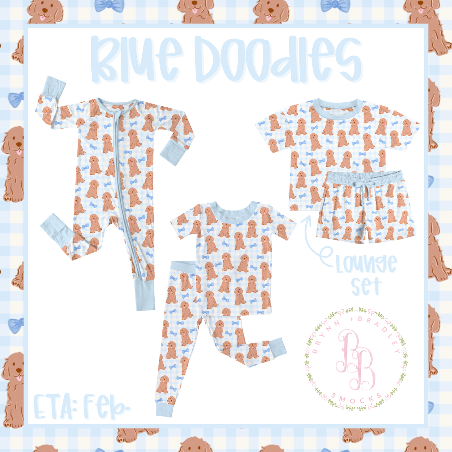 RTS: Blue Doodles Bamboo Short Sleeve Pants Set