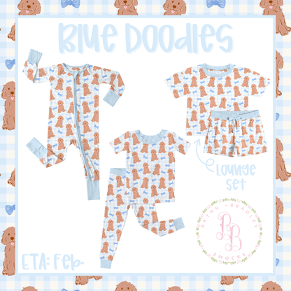 RTS: Blue Doodles Bamboo Short Sleeve Pants Set