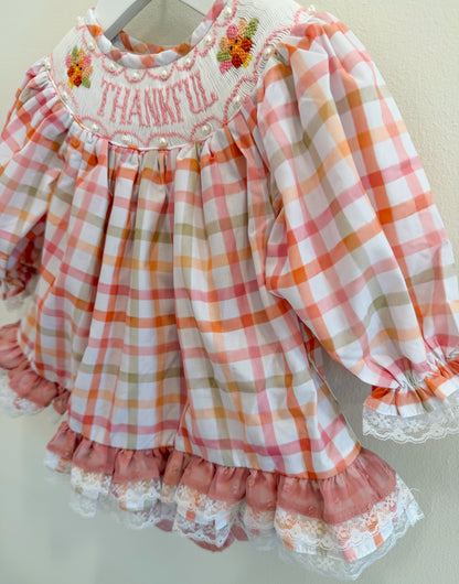 RTS: Plaid Smocked Turkeys Girl Skirted Bubble