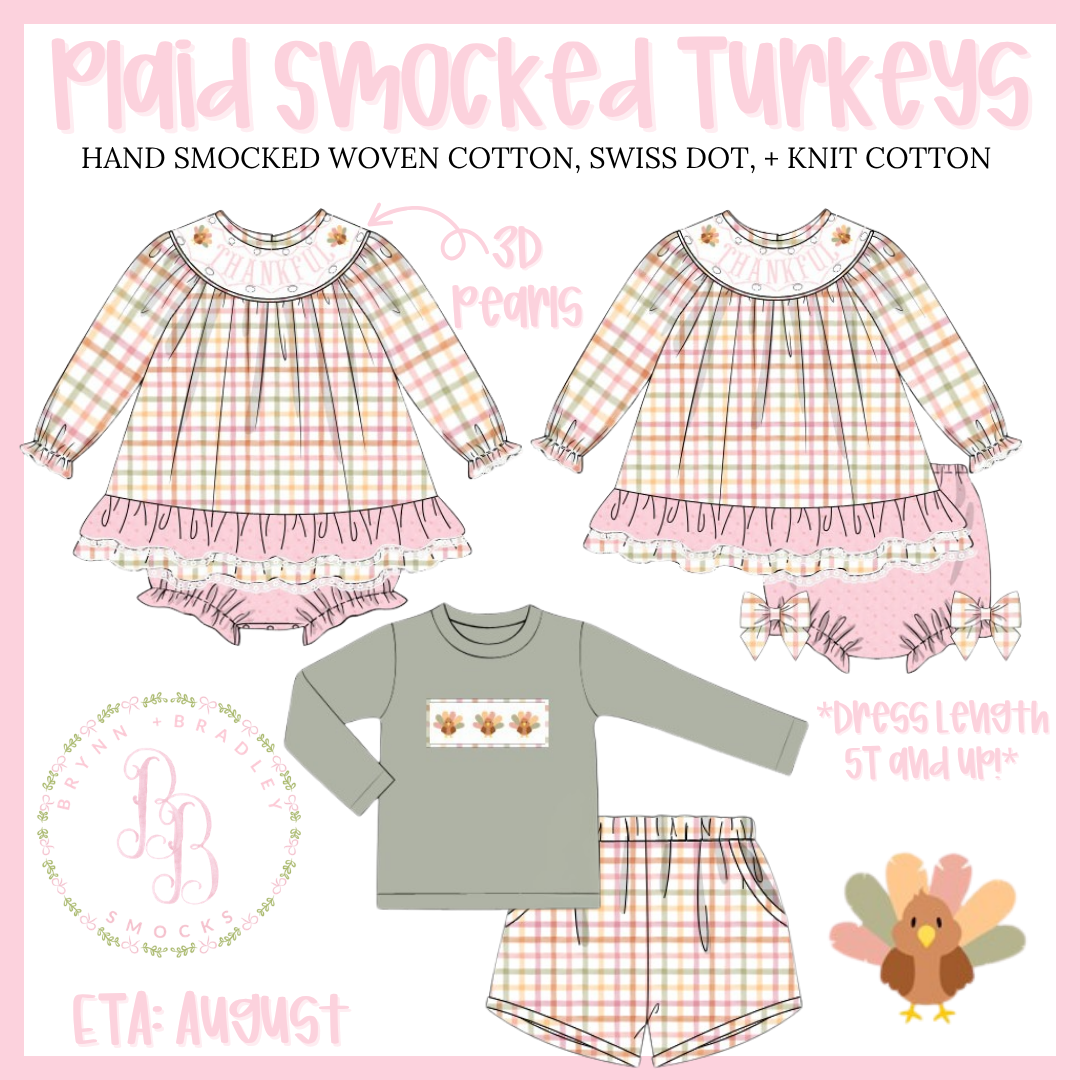 RTS: Plaid Smocked Turkeys Girl Skirted Bubble