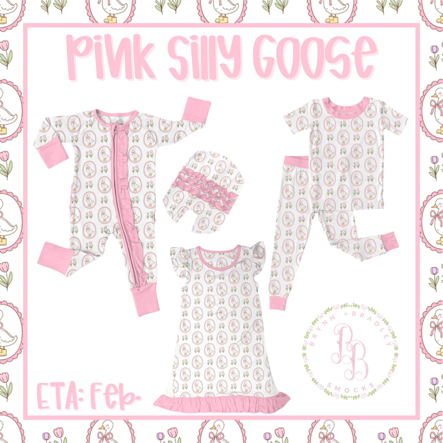 RTS: Pink Silly Goose Bamboo Short Sleeve Pant Set