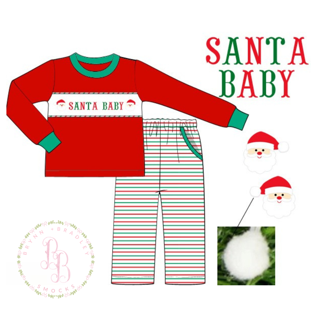 PO29: White Santa Name Smocks Boy Pants Set