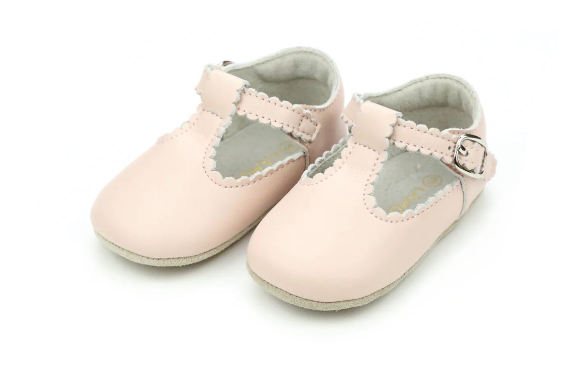 Preorder: Elodie Leather Girls Scalloped T-Strap Mary Jane Infant Crib Shoe