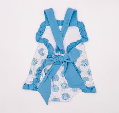 RTS: Blue Bitty Dot Pumpkins Sunsuit