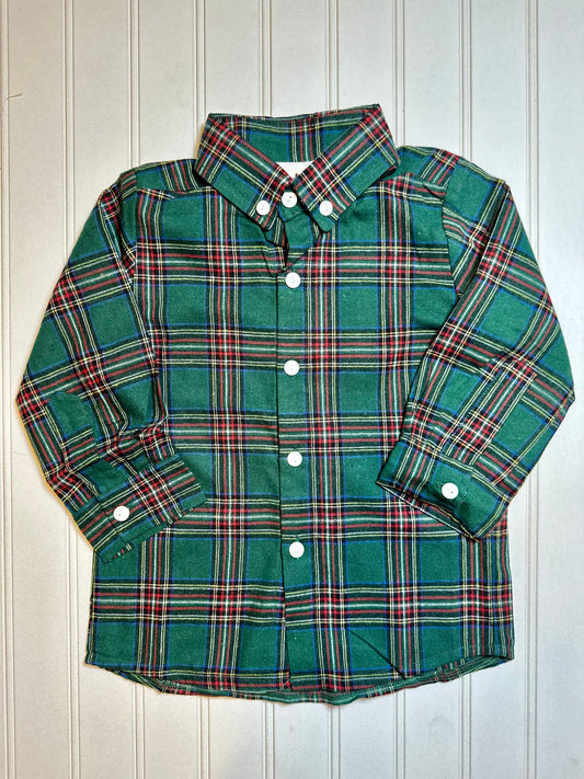 Boy’s Green Plaid Flannel Button Down Shirt