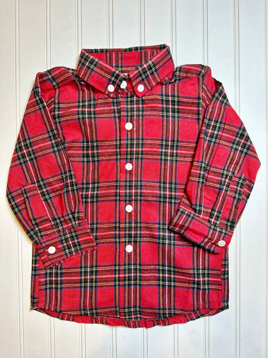 Boy’s Red Plaid Flannel Button Down Shirt