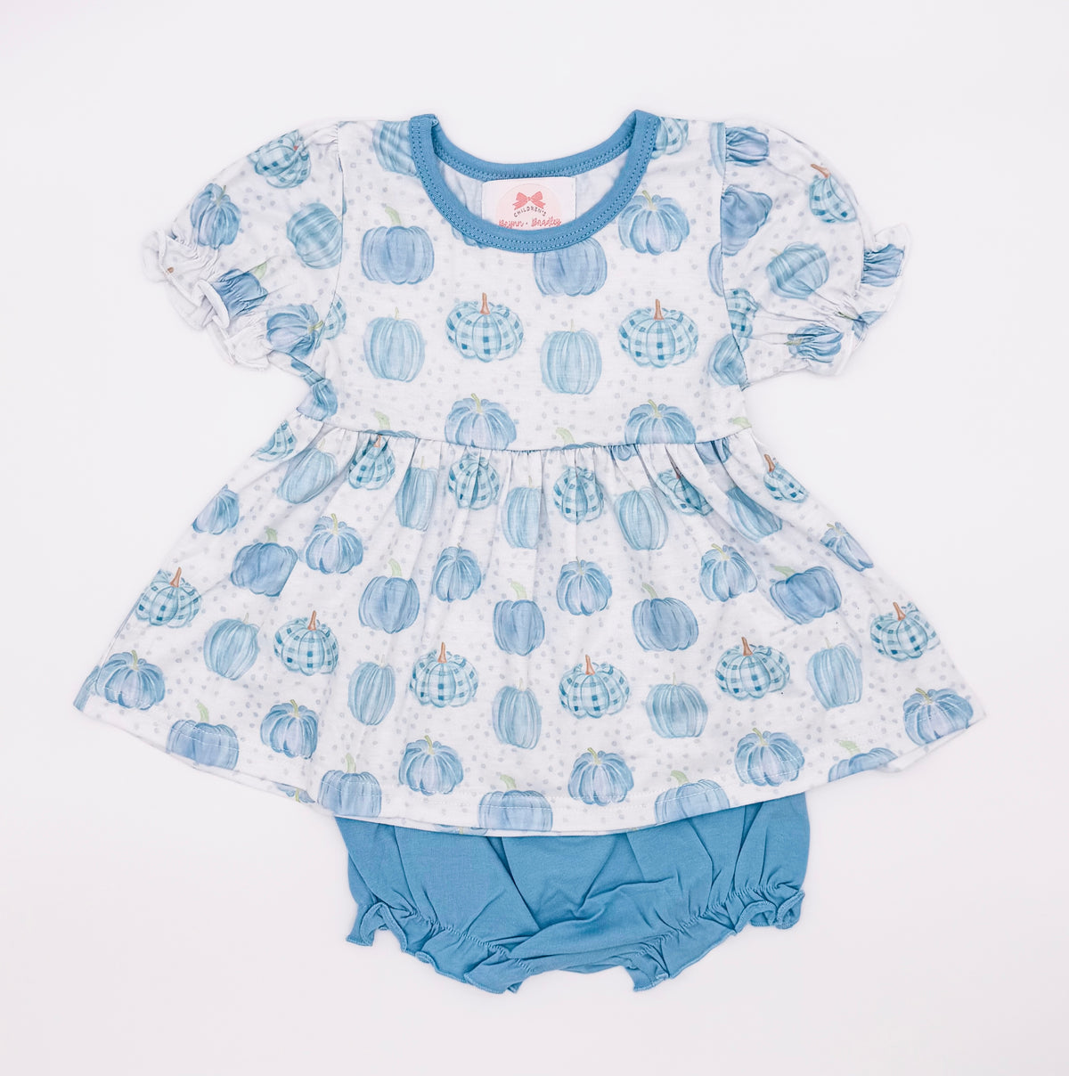 RTS: Blue Bitty Dot Pumpkins Girl Diaper Set