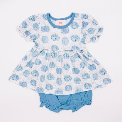 RTS: Blue Bitty Dot Pumpkins Girl Diaper Set