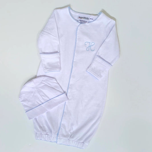 Boy’s Blue Picot Trim Gown with Hidden Snaps